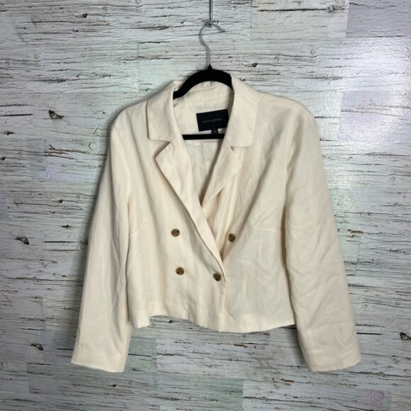 Banana republic DOUBLE-BREASTED CROPPED TENCEL™ BLAZER size 14 cream - Picture 1 of 6